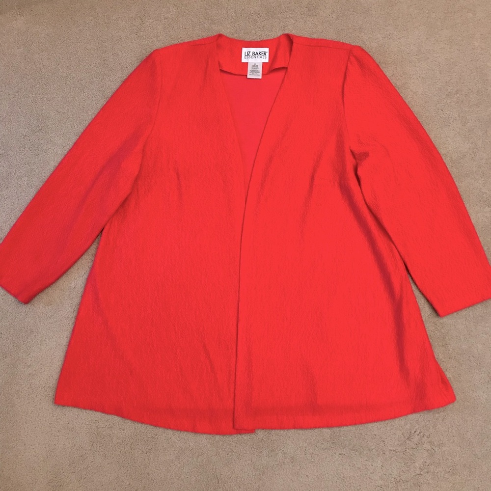 Liz Baker Open Front Dress Jacket Size 2X Coral Textured Mid Length USA Made